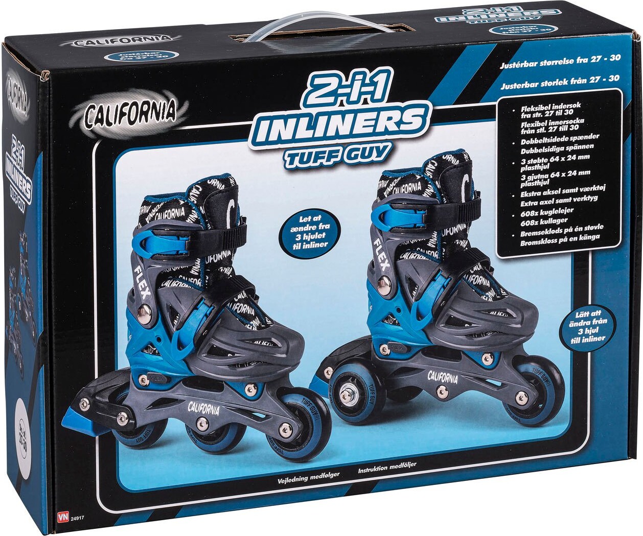 California - 2-i-1 Rulleskøjter Til Børn - Tuff Guy - Str. 27-30