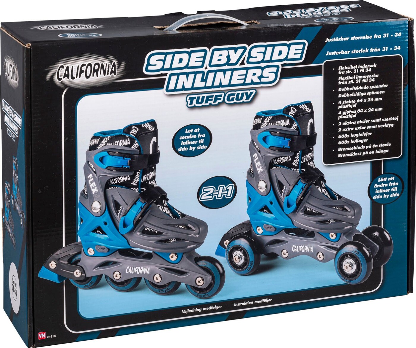 California - 2-i-1 Rulleskøjter Til Børn - Tuff Guy - Str. 31-34