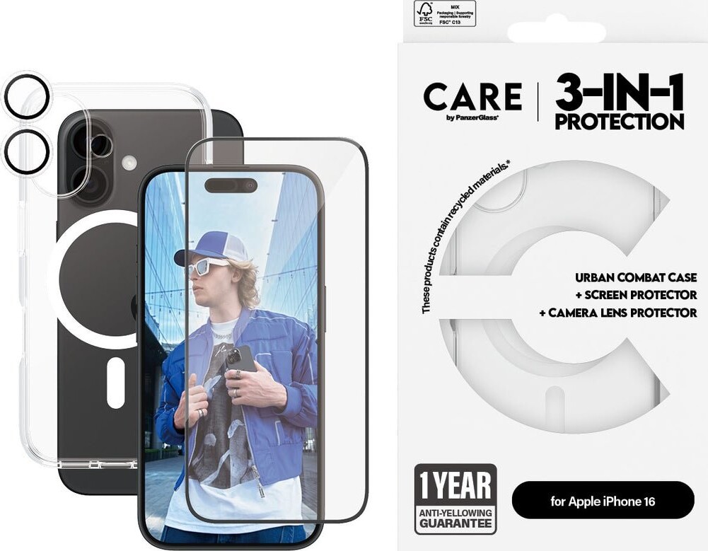 Care By Panzerglass - Iphone 16 - 3-in-1 Cover Sæt - Gennemsigtig
