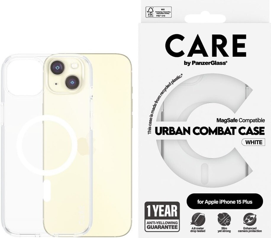 CARE by PanzerGlass Flagship Case Transparent Urban Combat w. White MagSafe iPhone 15 Plus