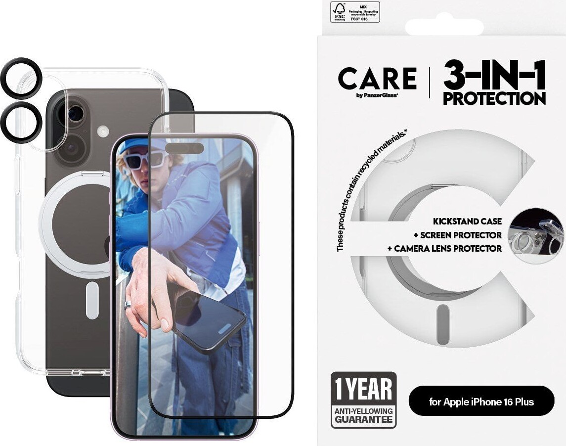 CARE by PanzerGlass Feature 3-in-1 Ceramic Bundle iPhone 16 Plus