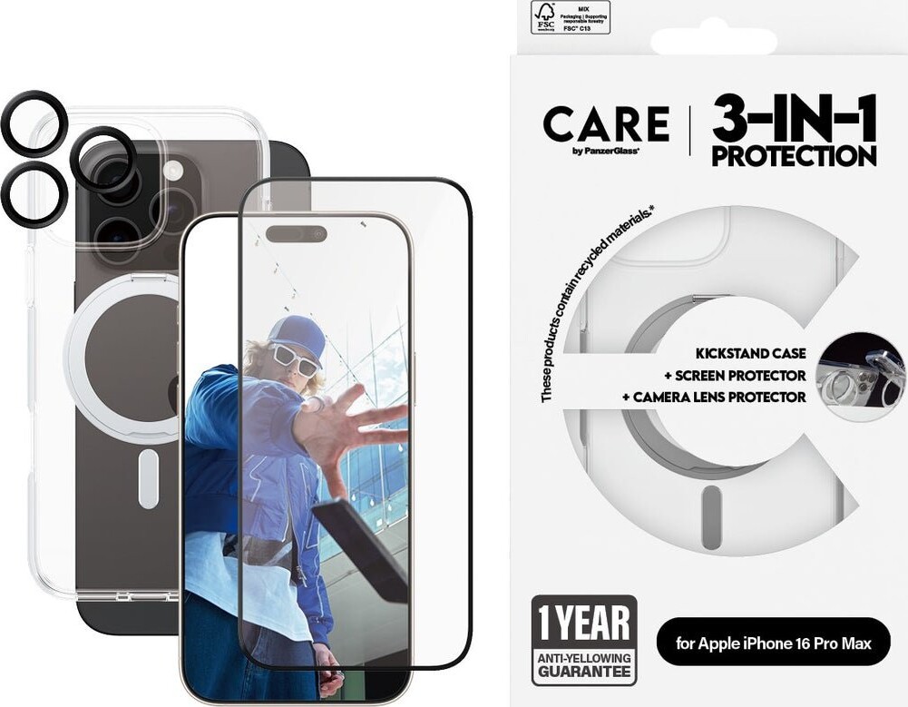 Care By Panzerglass - Iphone 16 Pro Max - 3-i-1 Cover Sæt - Gennemsigtig