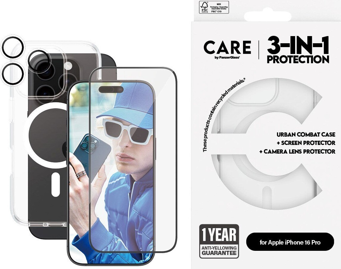 Care By Panzerglass - Iphone 16 Pro - 3-i-1 Cover Sæt - Gennemsigtig