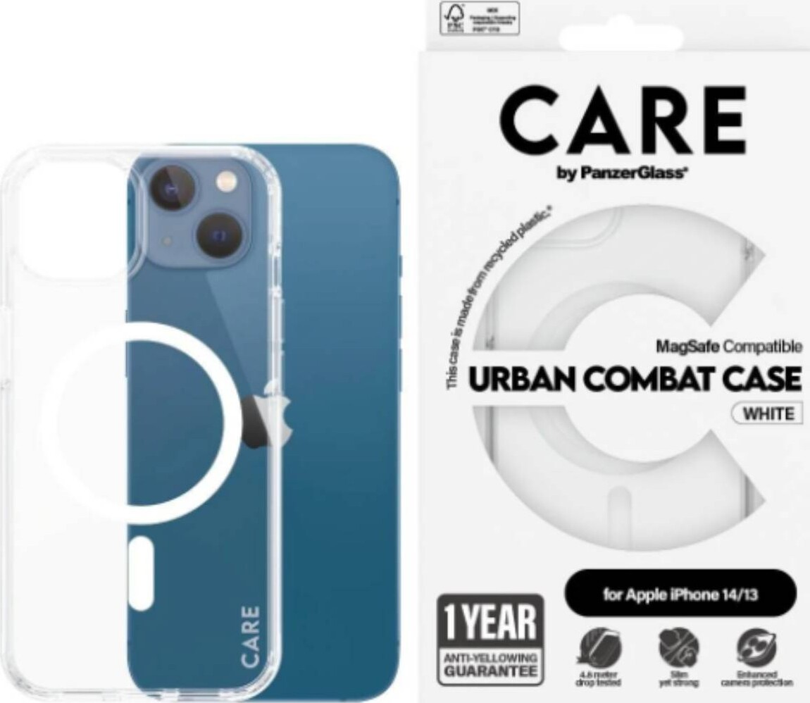 CARE by PanzerGlass Flagship Case Transparent Urban Combat w. White MagSafe iPhone 14 | 13