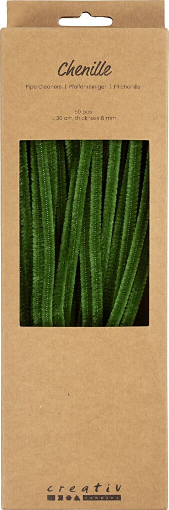 Chenille Piberensere - L 30 Cm - Tykkelse 6 Mm - Grangrøn - 50 Stk. billede