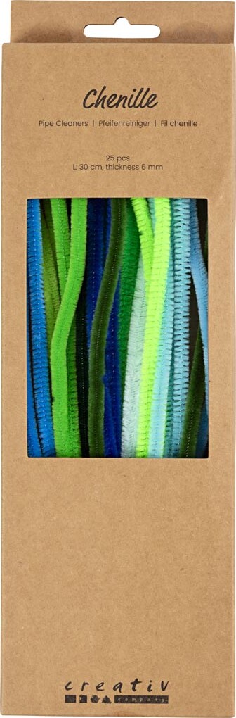 Chenille Piberensere - L 30 Cm - Tykkelse 6 Mm - Grøn/turkis Harmoni - 25 Stk. billede