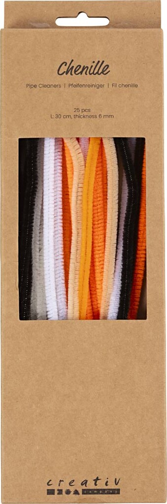 Chenille Piberensere - L 30 Cm - Tykkelse 6 Mm - Halloweenfarver - 25 Stk. billede