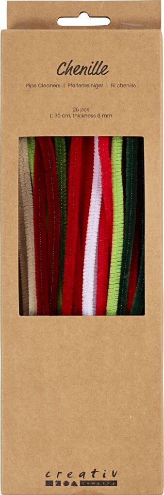 Chenille Piberensere - L 30 Cm - Tykkelse 6 Mm - Julefarver - 25 Stk. billede