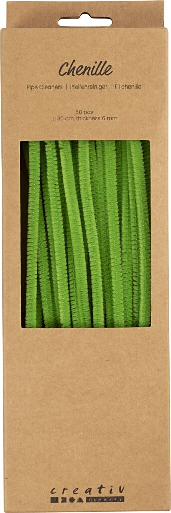 Chenille Piberensere - L 30 Cm - Tykkelse 6 Mm - Løvgrøn - 50 Stk.