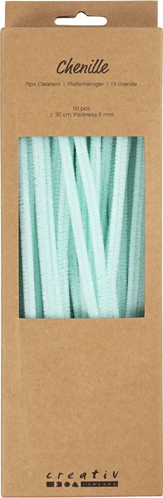 Chenille Piberensere - L 30 Cm - Tykkelse 6 Mm - Lys Turkis - 50 Stk. billede