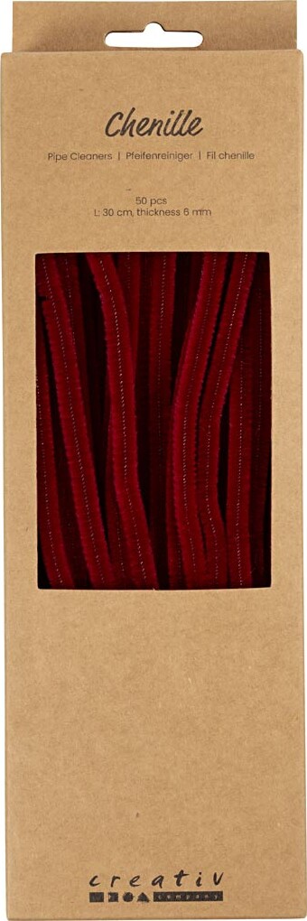 Chenille Piberensere - L 30 Cm - Tykkelse 6 Mm - Mørk Rød - 50 Stk. billede