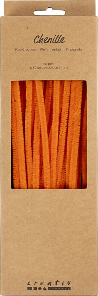 Chenille Piberensere - L 30 Cm - Tykkelse 6 Mm - Orange - 50 Stk. billede