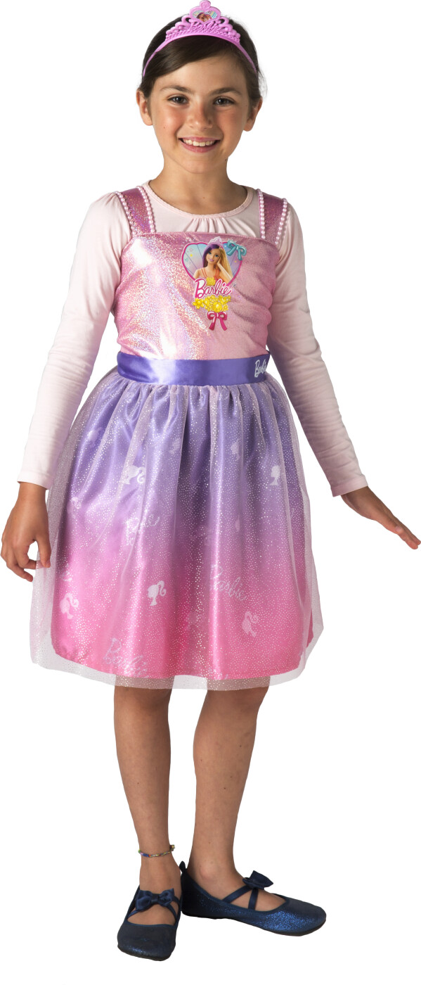 Barbie Kjole Kostume Til Børn - Med Krone - 107 Cm