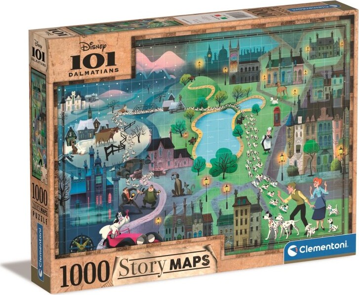 Clementoni Puslespil - Story Maps - 101 Dalmatinere - 1000 Brikker