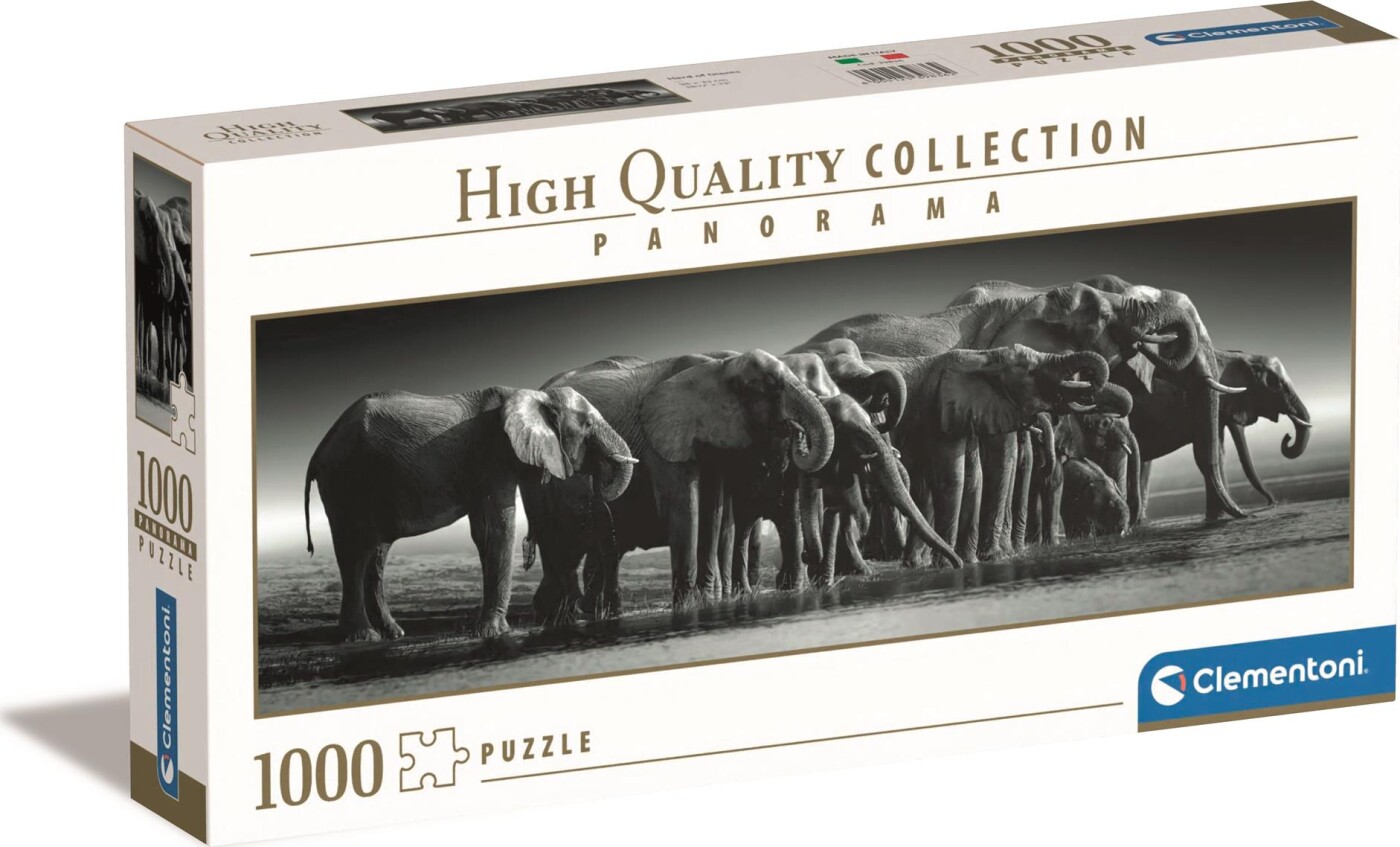 Se Clementoni Puslespil - Elefanter - High Quality Panorama - 1000 Brikker hos Gucca.dk