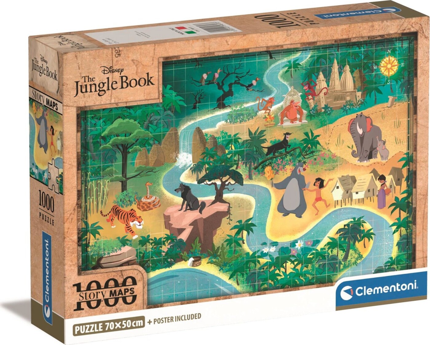 Billede af Disney Puslespil - Junglebogen - Story Maps - Clementoni - 1000 Brikker