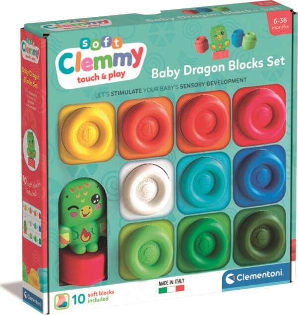 Clementoni - Soft Clemmy - Baby Dragon Blocks Set - 10 Klodser