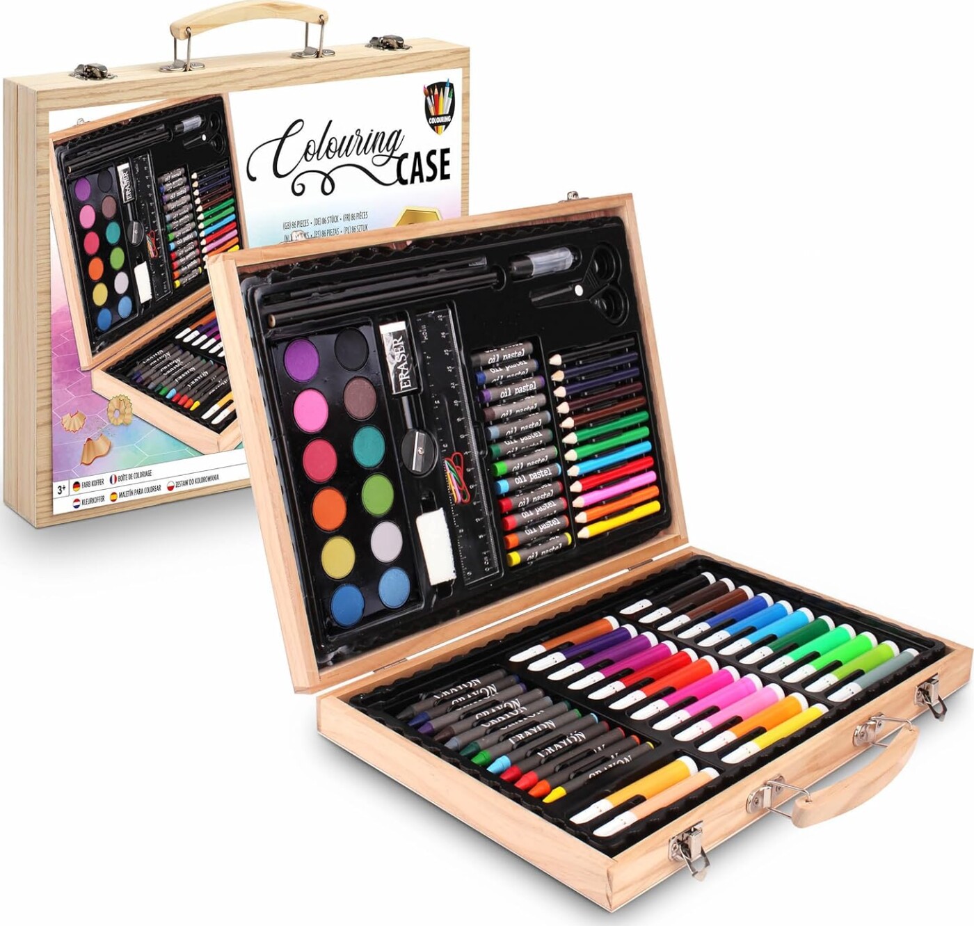 Grafix Coloring sæt - 86 dele i træ kuffert