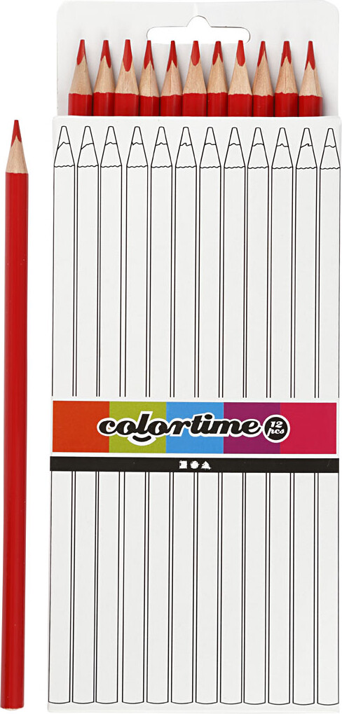 Colortime Farveblyanter - L 17 Cm - Mine 3 Mm - Rød - 12 Stk.