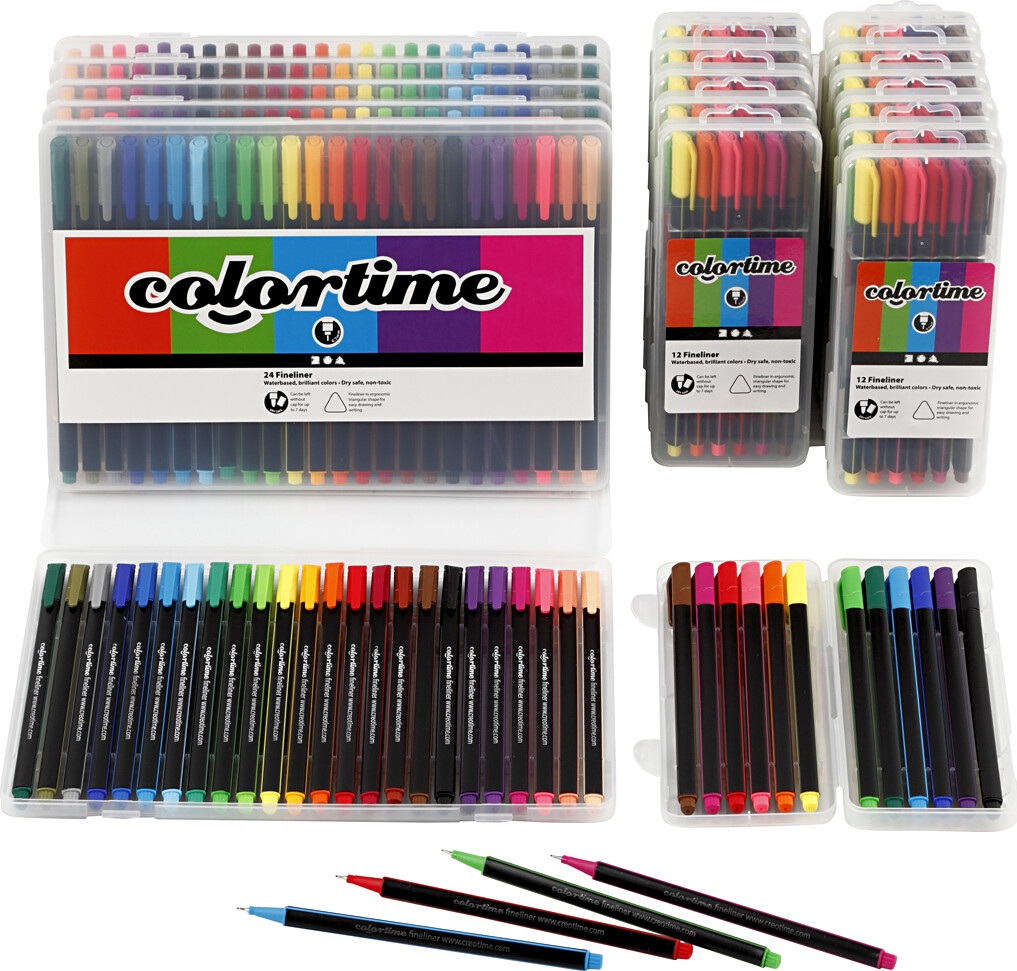 Colortime Fineliner Tusch - Tykkelse 0,6-0,7 Mm - Assorterede Farver - 18 Pakker
