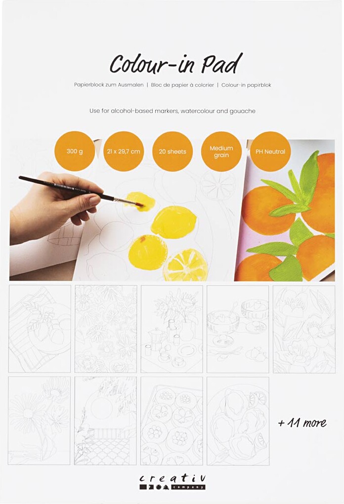 Colour-in Papirblok - A4 - Ark 210x297 Mm - Koldpresset,mellemkornet - 300 G - Hvid - 20 Ark/ 1 Stk.