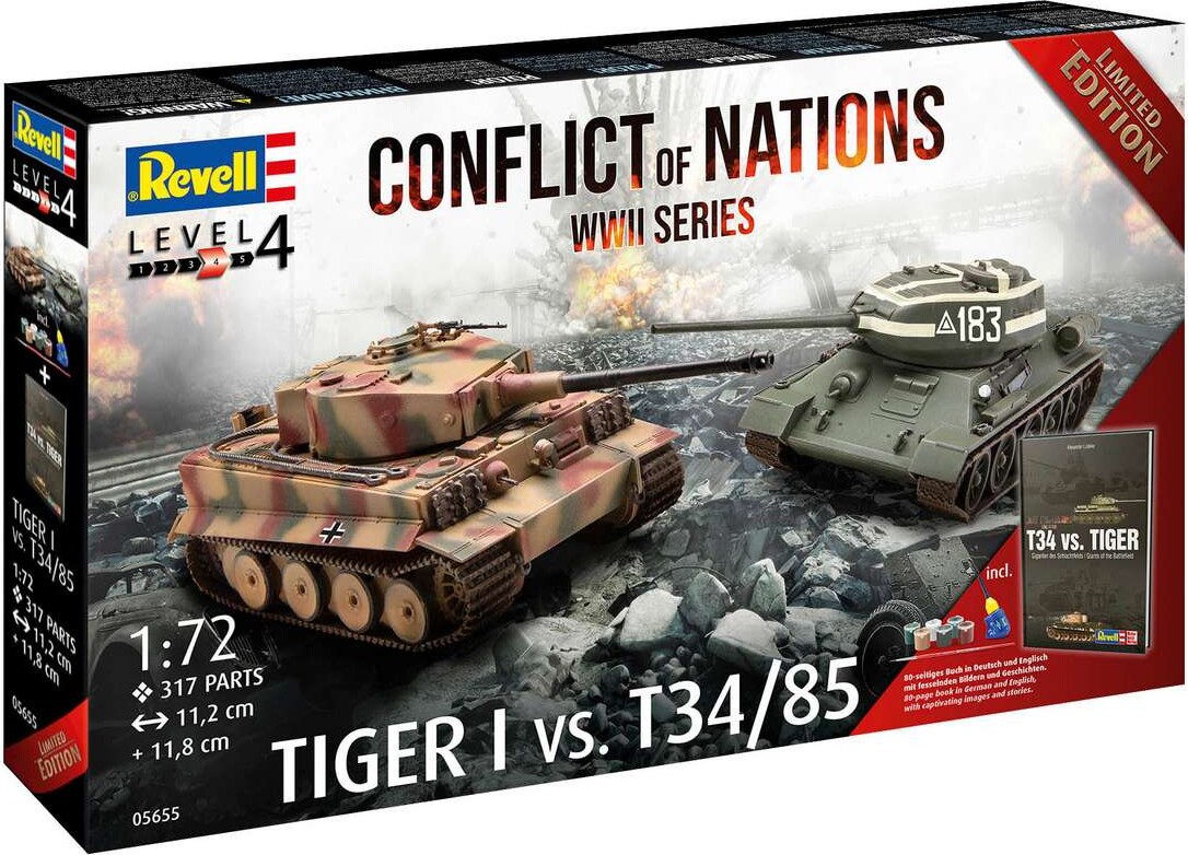 Revell - Conflict Wwii Tiger Vs T34/85 - 1:72 - Level 4 - 05655