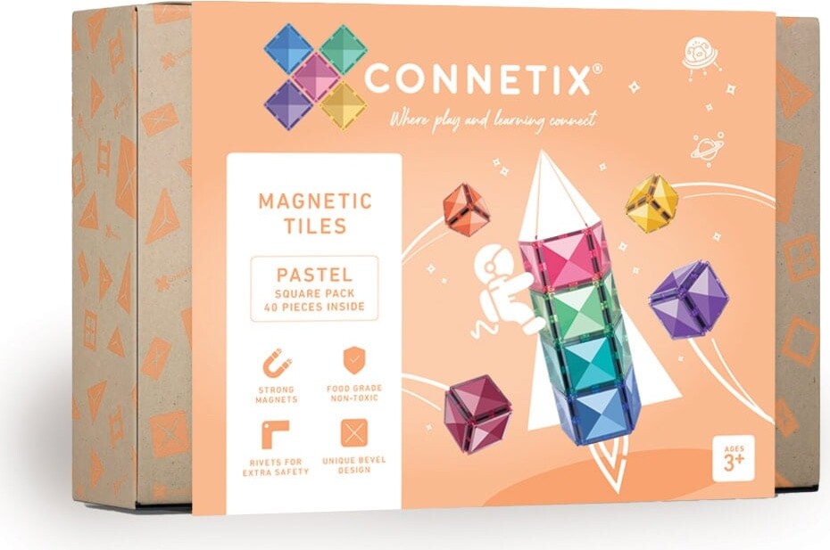 Connetix - Square Pack - Magnetsæt 40 Dele - Pastel (ct-p-00040-sq)