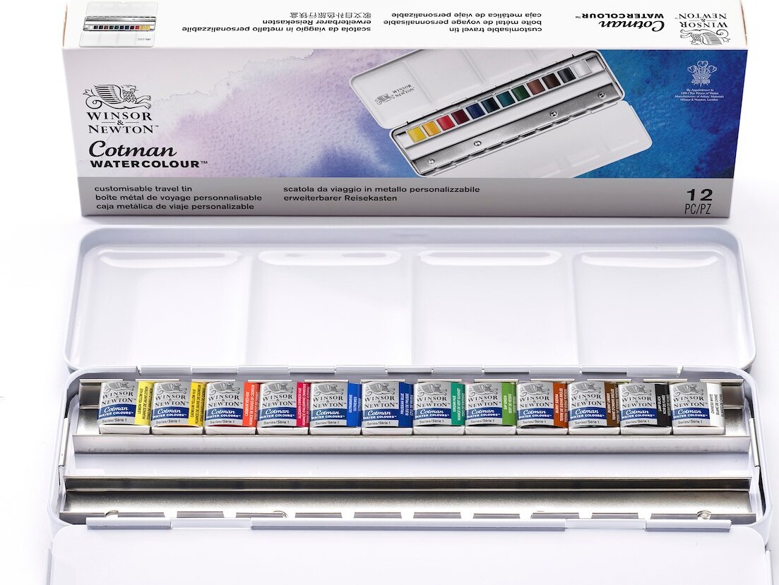 Winsor & Newton - Akvarelfarve Pan Sæt Med 12 Farver - Travel Tin