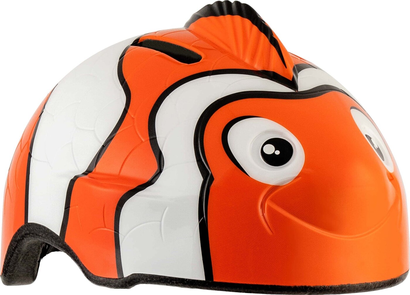 Se Crazy Safety orange klovnefiskcykelhjelm til børn. Testet, sikkerhedsgodkendt og EN1078 certificeret. hos Gucca.dk