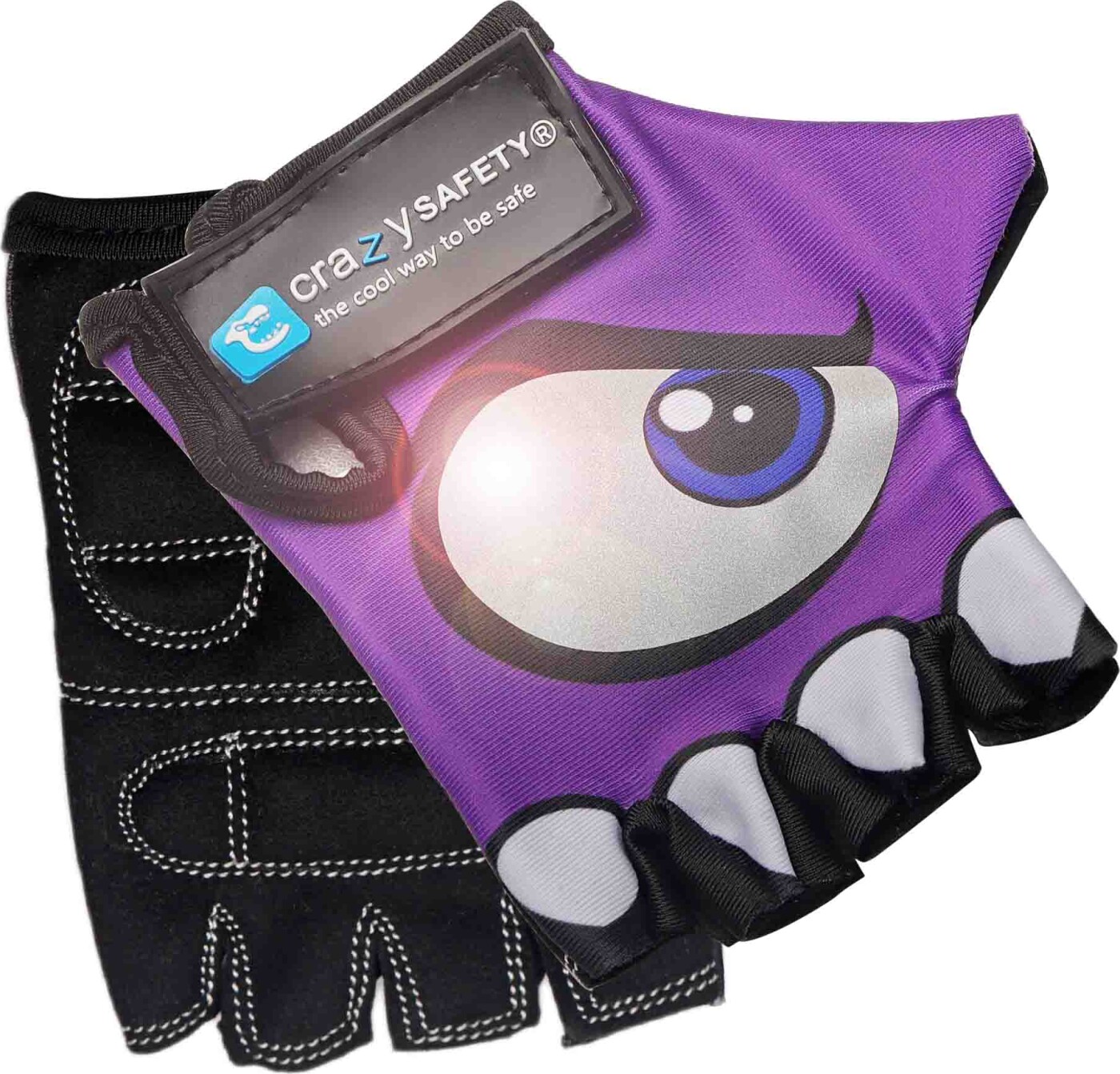 Crazy Safety - Lilla Børnecykelhandsker Med Reflekterende øjne, Polstrede Håndflader - Purple - Size S