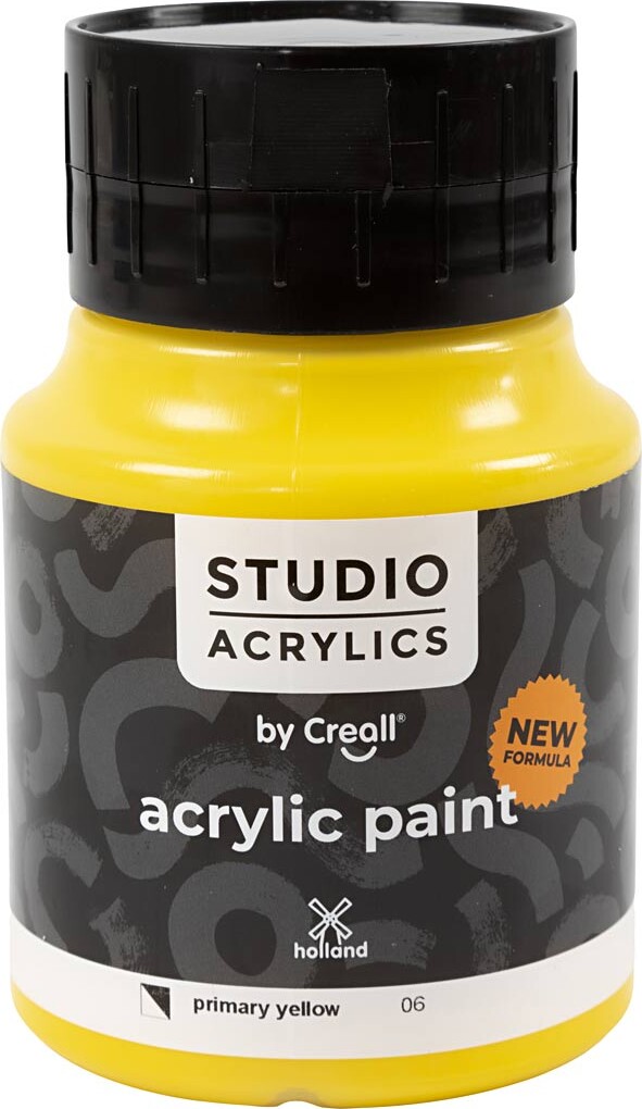 Creall Studio Acrylics - Akrylmaling - Halvdækkende - Primær Gul - 500 Ml