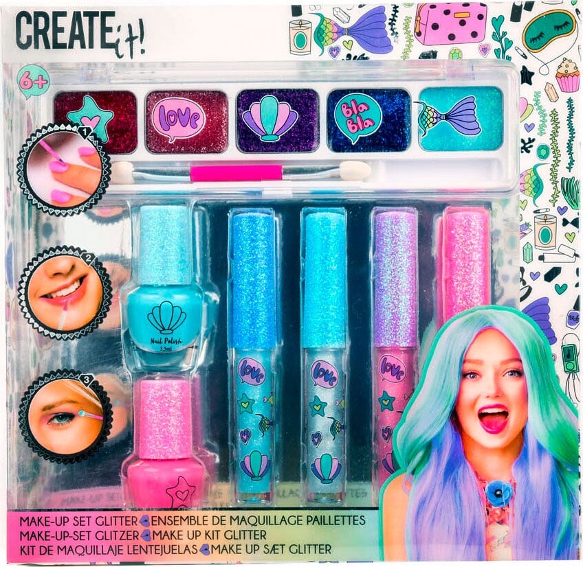 Create It! - Makeup Sæt Til Børn - Glitter Havfrue Sæt I 7 Dele