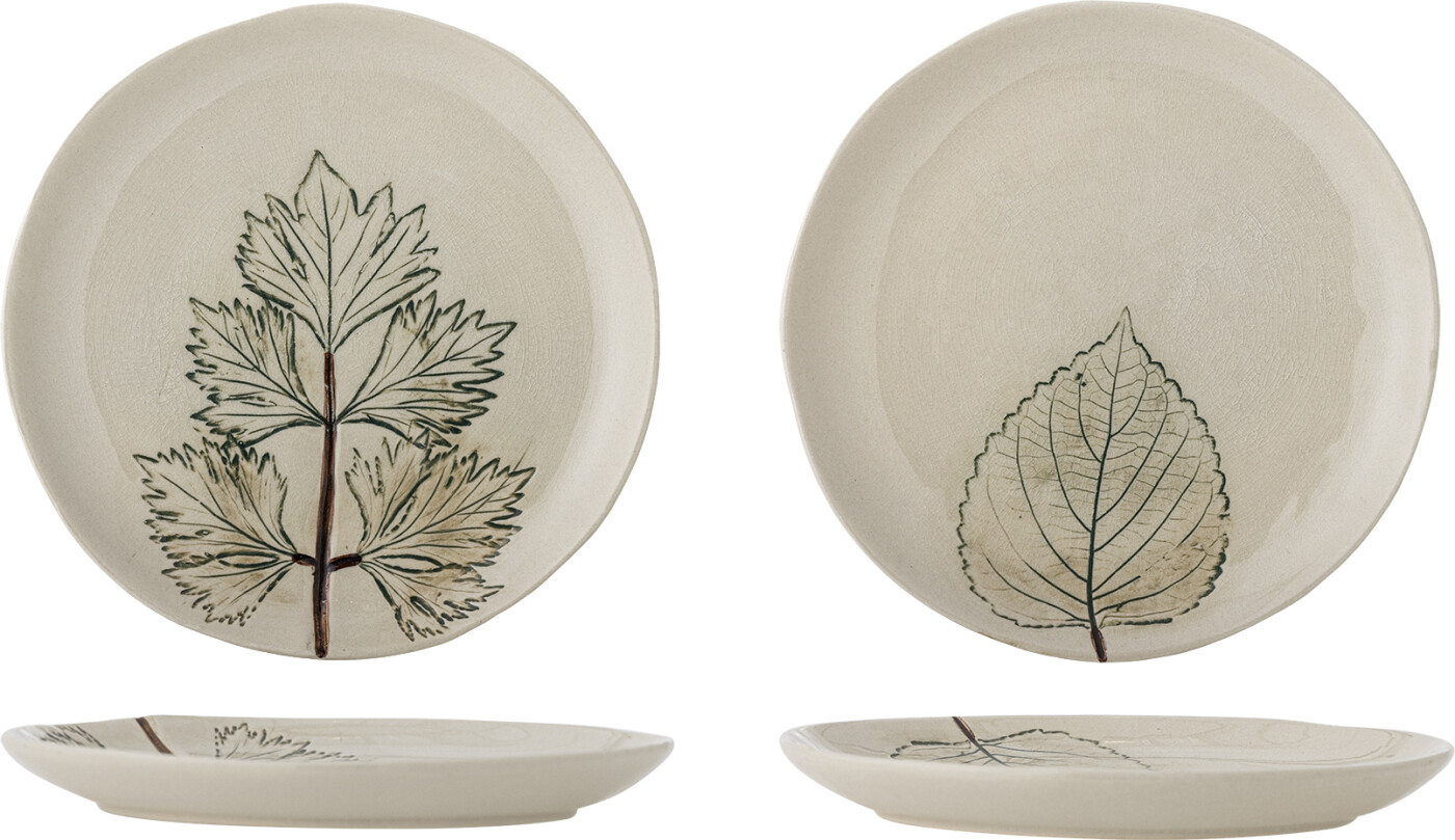 Bloomingville - Aubrin Tallerken, Natur, Stentøj, D21xH1,5 cm, Set of 2