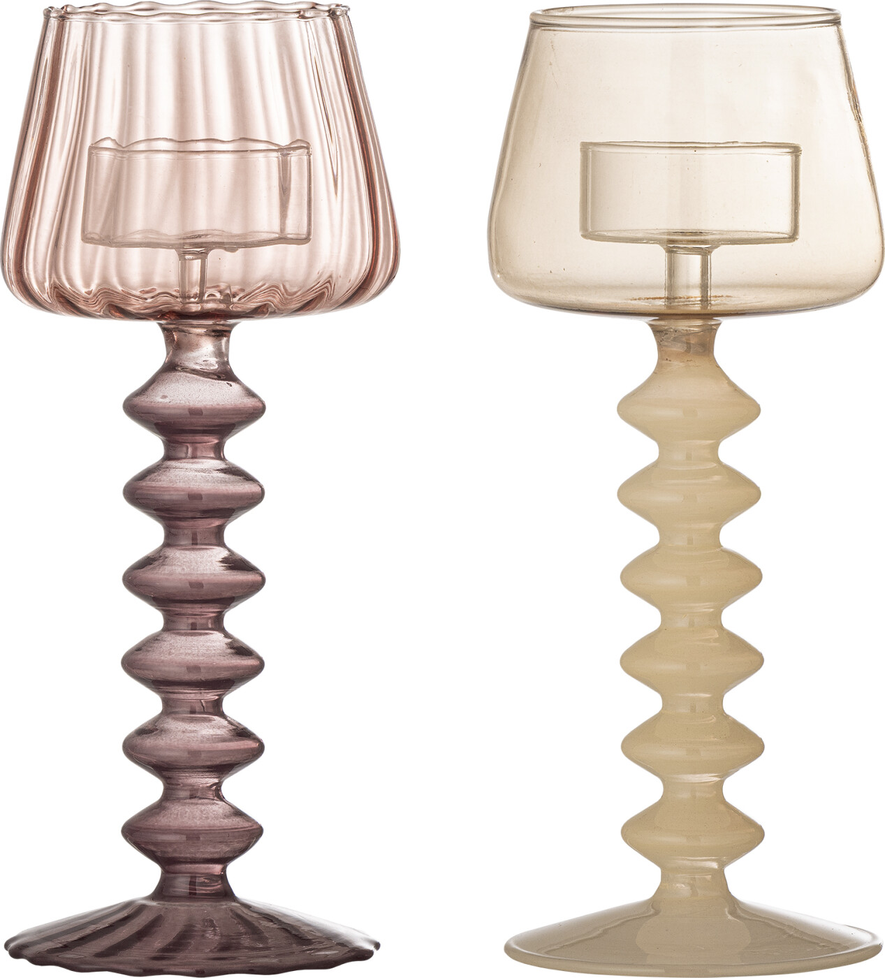 Bloomingville - Daze Fyrfadsstage, Rosa, Glas, D8xH20,5 cm, Set of 2