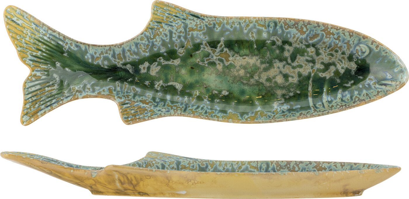 Bloomingville - Hadden Serveringsfad, Grøn, Stentøj, L42xH3,5xW13 cm