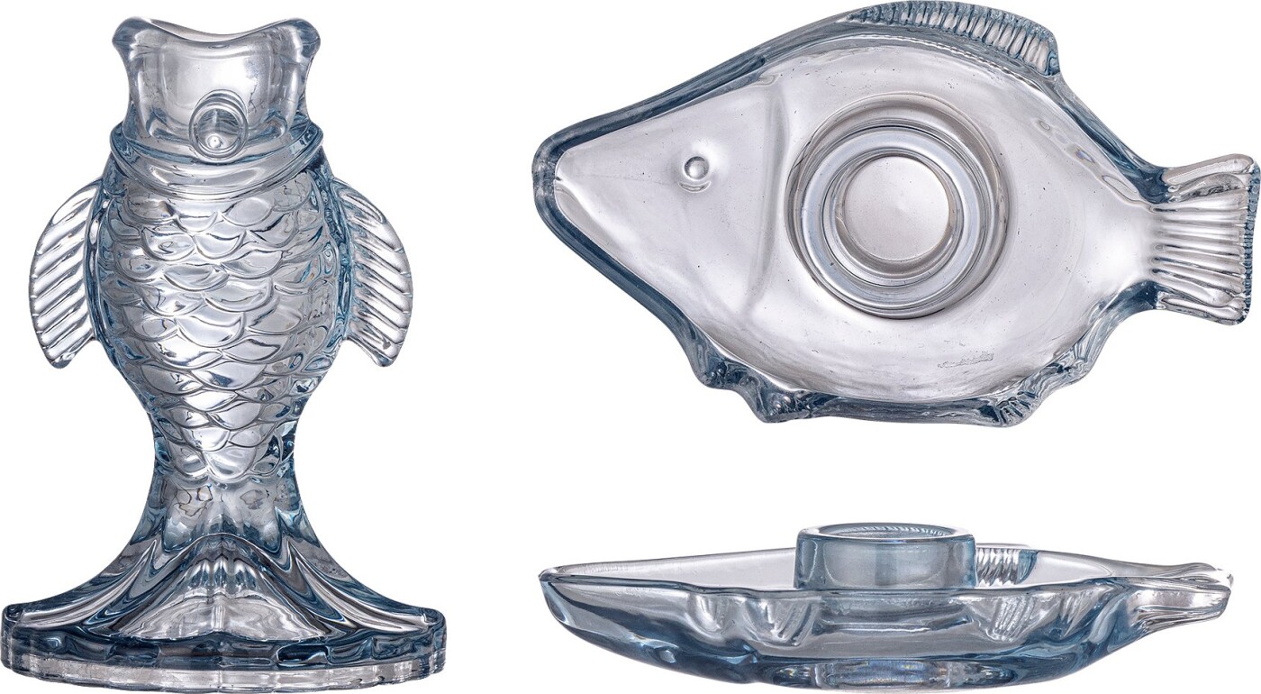 Bloomingville - Linley Lysestage, Blå, Glas, L13xH2,5xW7,5/D8xH12 cm, Set of 2