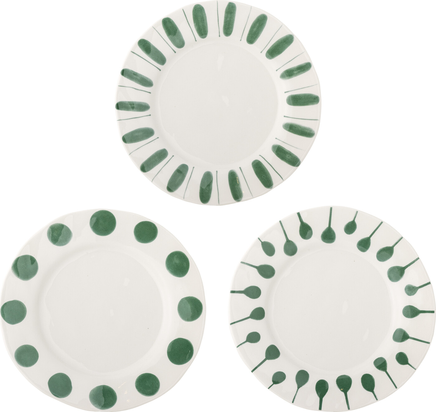 Creative Collection - Linora Tallerkener - Grøn - Stentøj - Sæt Med 3