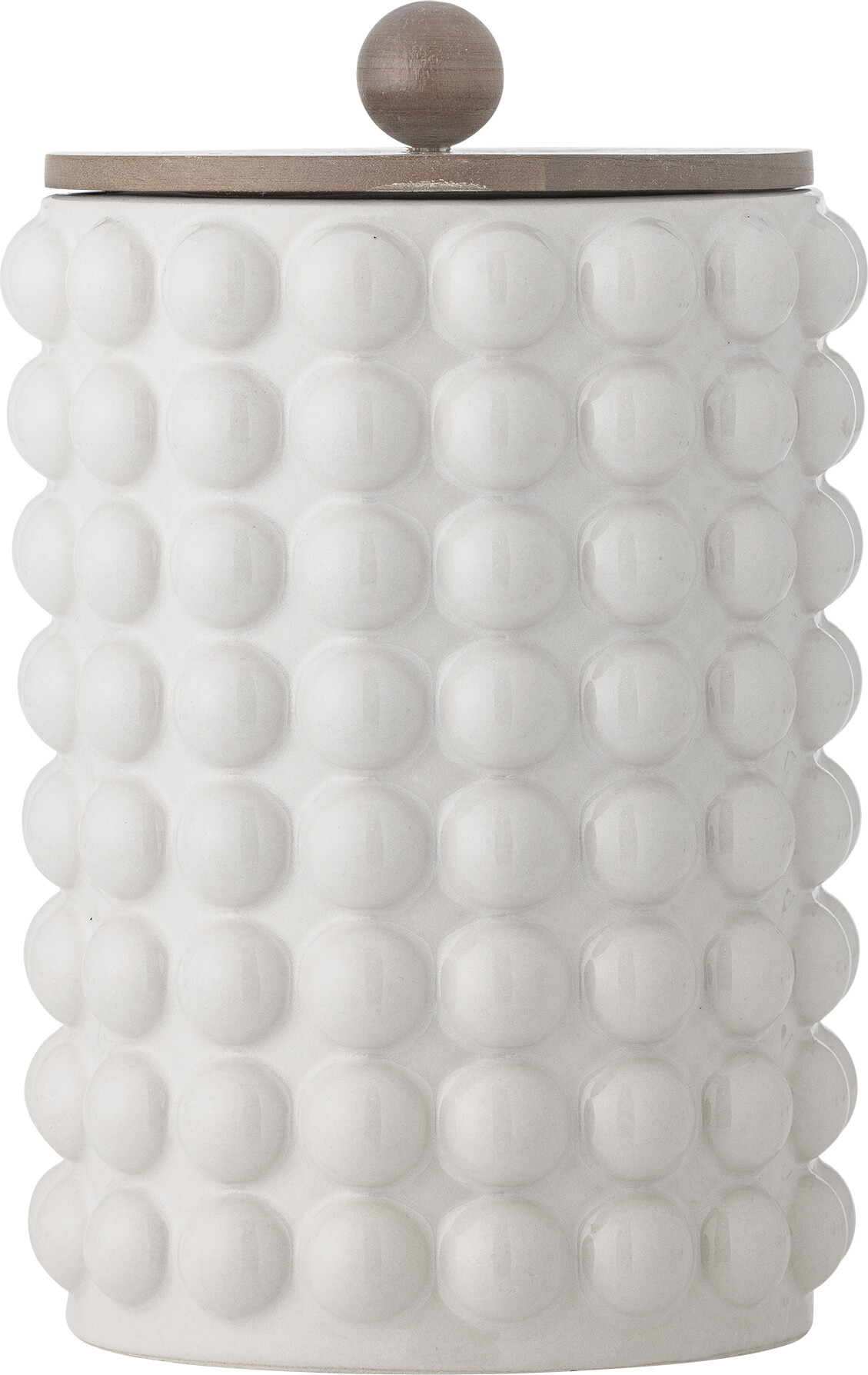 CREATIVE COLLECTION Madge krukke m/låg - akacietræ og hvid stentøj (D17xH27)