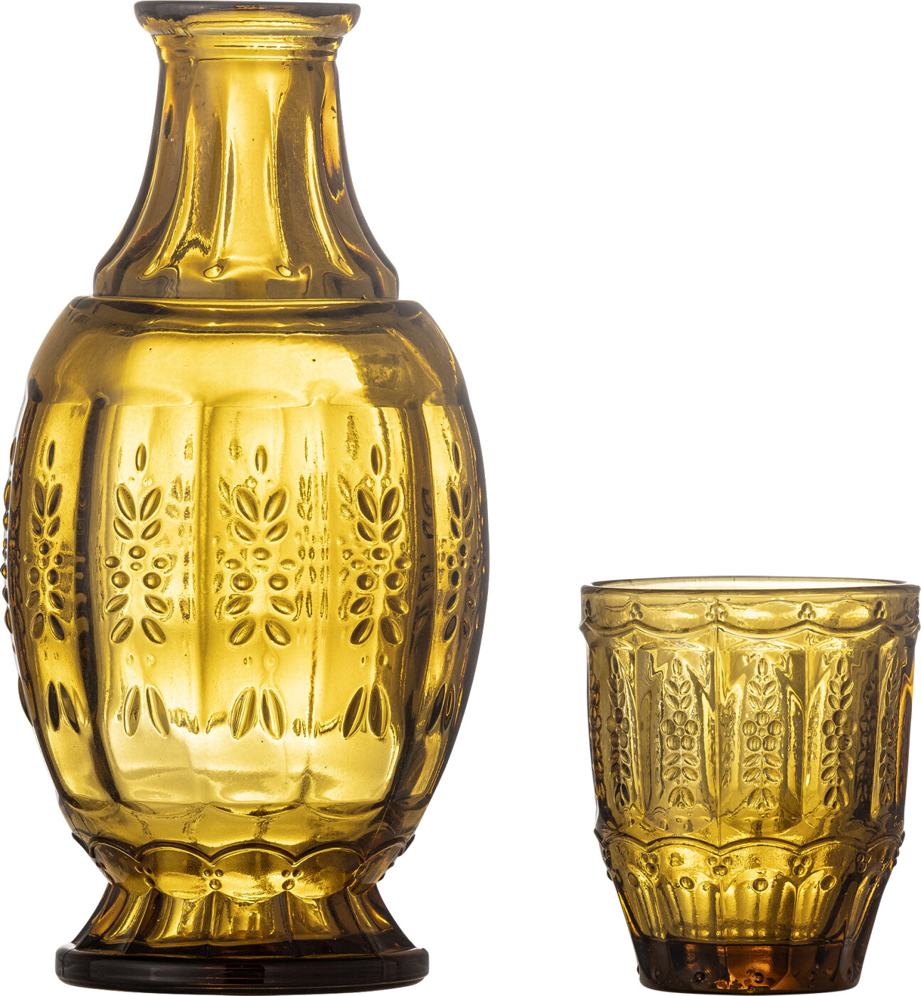Bloomingville - Theon Karaffel & Glas, Gul, Glas, D13xH27 cm, Set of 2