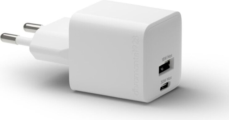 dbramante1928 re-charge - Strømforsyningsadapter - 30 Watt - PD - 2 output-stikforbindelser (USB, USB-C) - hvid - Europa