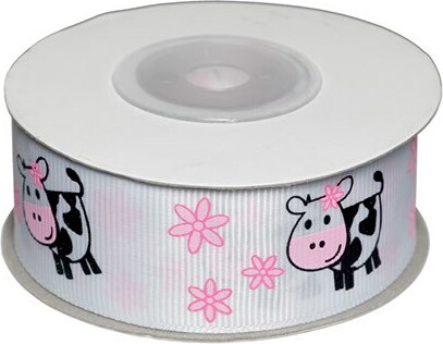 Dekobånd Hvid M/køer 25mm 10m - Polyester