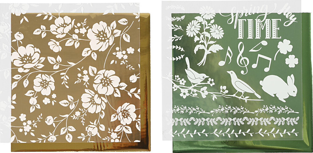 Dekorationsfolie Og Design Limark - Blomster - 15x15 Cm - Guld - Grøn - 2x2 Ark