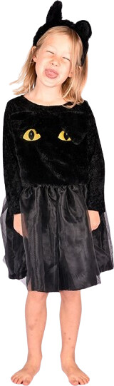 Den Goda Fen - Black Cat Dress W. Head Piece (110-116 Cm) (f77011)