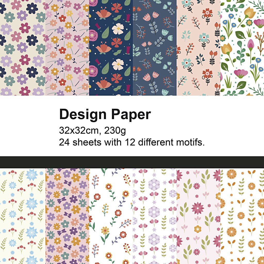 Designpapir - Forår - Ark 32x32 Cm - 230 G - 24 Ark - Creativ Company
