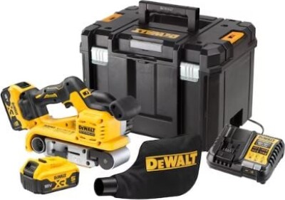 DeWALT 18V XR kulfri batteridrevet båndsliber 75 mm i TSTAK VI-kuffert (2X 5,0AH batteri og oplader)