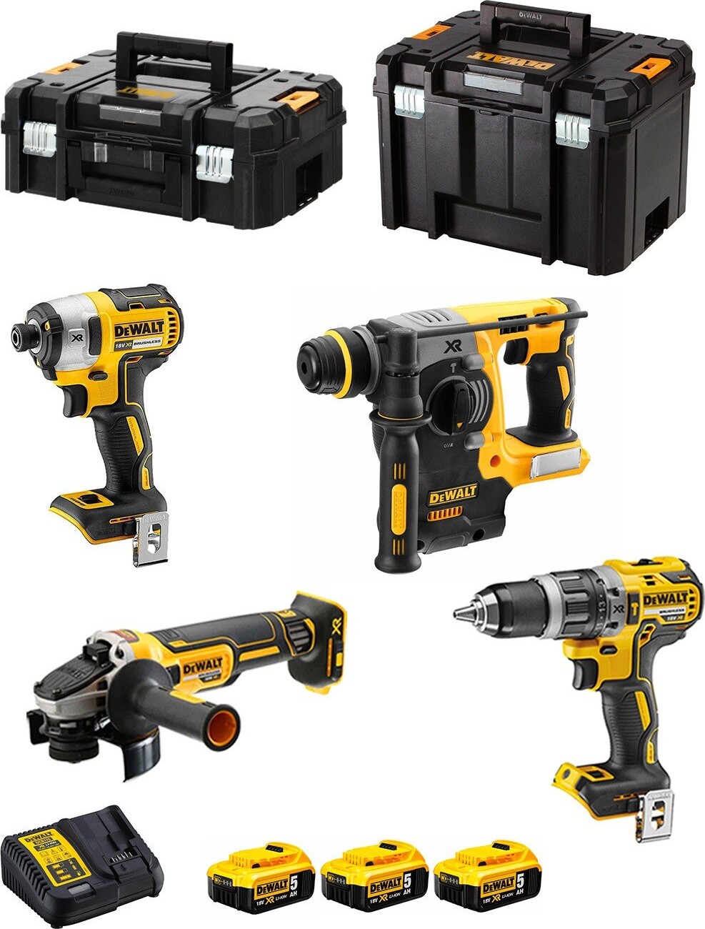 Dewalt Kit Dck422p3t (dcd796 + Dch273 + Dcf887 + Dcg405 + 3 X 5,0 Ah + Dcb115 + Tstak Ii + Tstak Vi)