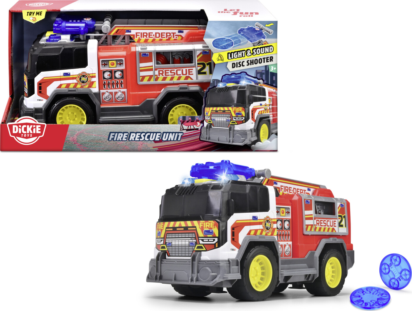 Dickie Toys - Brandbil Legetøj Med Lys Og Lyd - Fire Rescue Unit