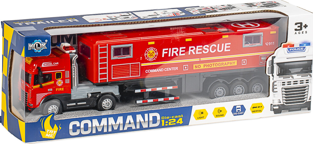 Die-cast Fire Truck With Trailer, Light & Sound - Klx Toys