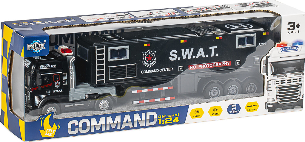 Die-cast S.w.a.t Truck With Trailer, Light & Sound - Klx Toys