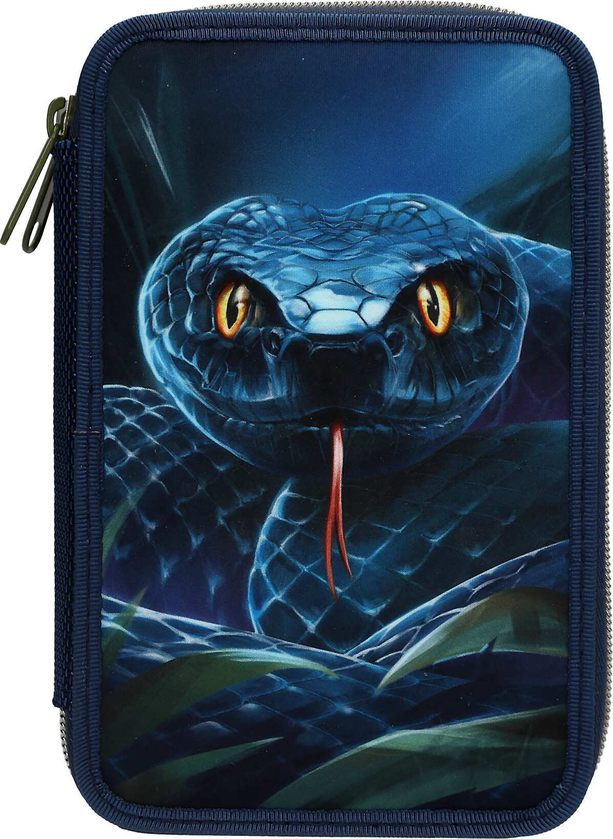 Dino World - Slange Penalhus Med Indhold - 2 Rum - Mørkeblå